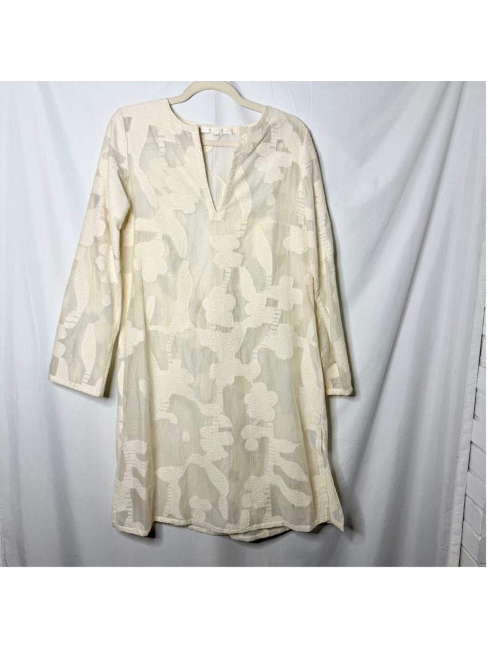 Women's Erica Tanov Cream Long Sleeve Embroidered Tunic Size 1 / Small